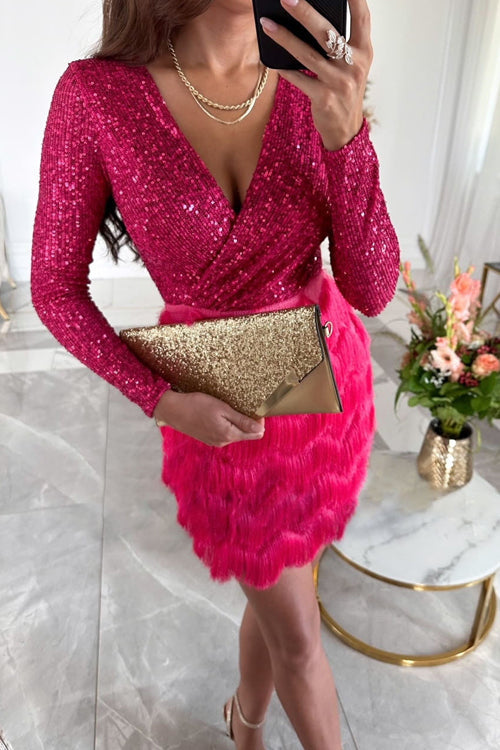 Sequin V Neck Fitted Mini Dress for Women | Evening and Party Occasion