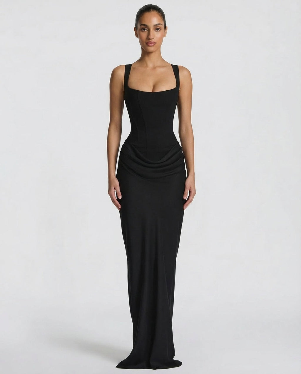 Sleeveless Corset Maxi Dress with Draped Hips for Women | Party Evening Wear
