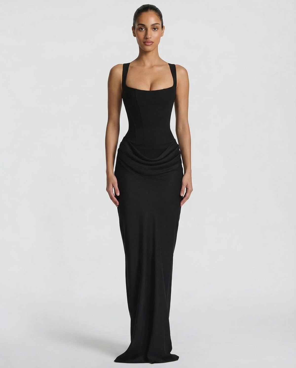 Sleeveless Corset Maxi Dress with Draped Hips for Women | Party Evening Wear