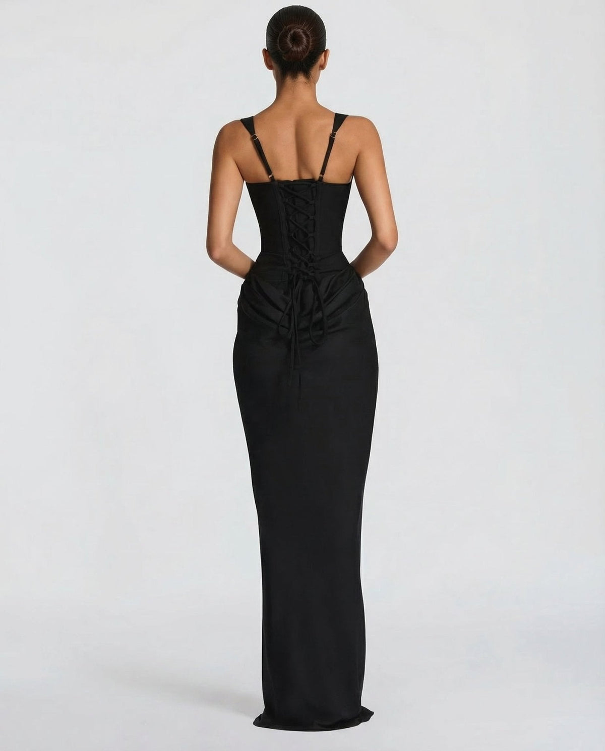 Sleeveless Corset Maxi Dress with Draped Hips for Women | Party Evening Wear