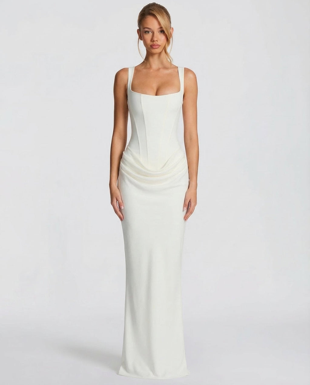 Sleeveless Corset Maxi Dress with Draped Hips for Women | Party Evening Wear