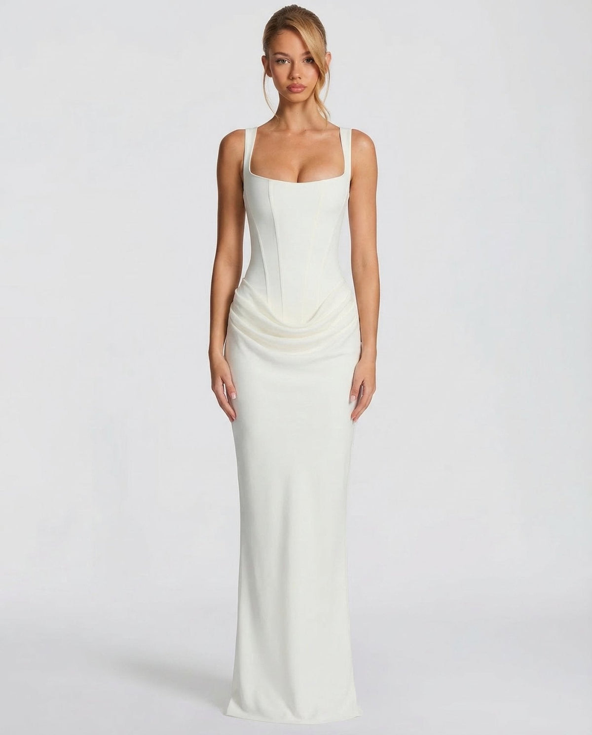 Sleeveless Corset Maxi Dress with Draped Hips for Women | Party Evening Wear