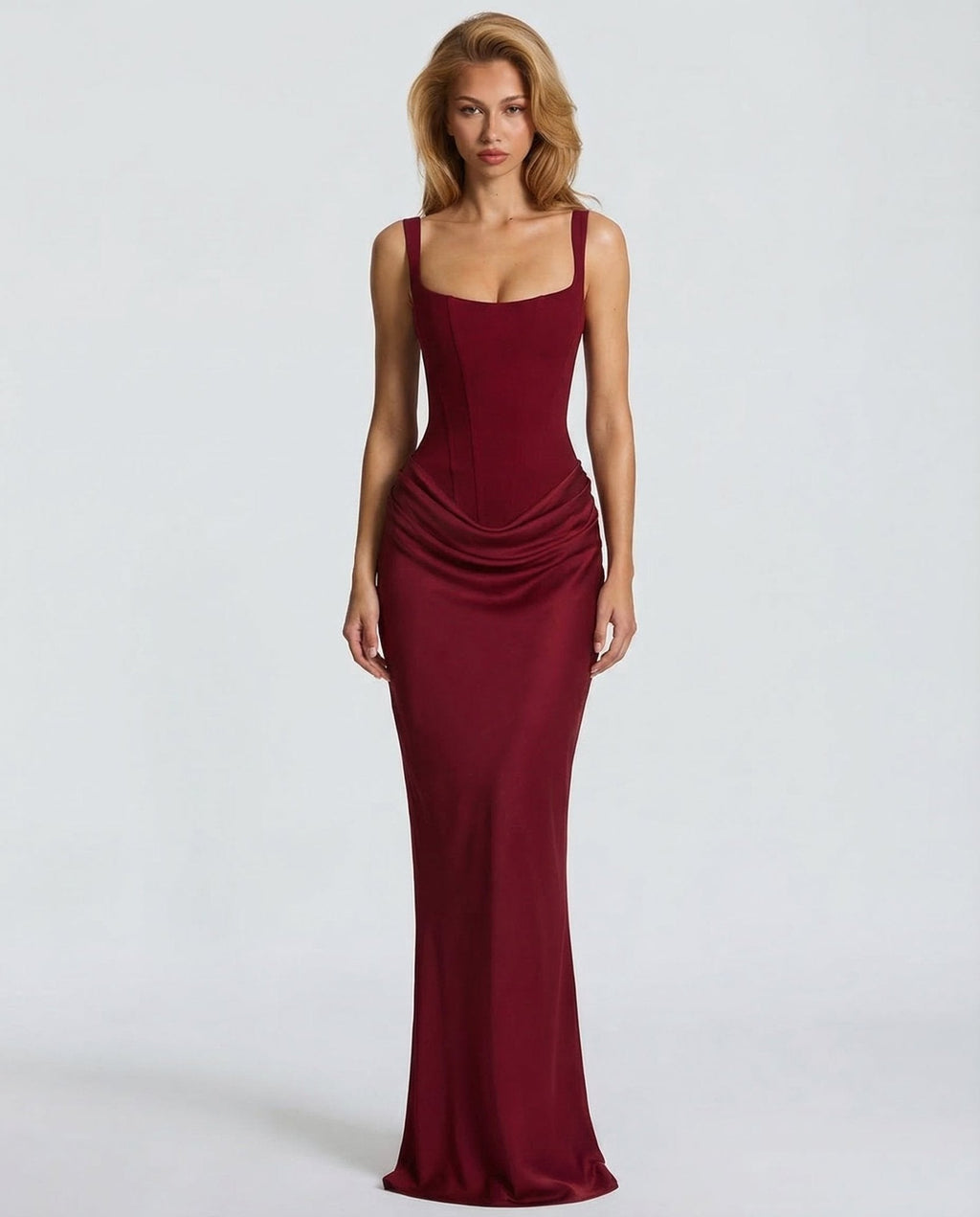 Sleeveless Corset Maxi Dress with Draped Hips for Women | Party Evening Wear