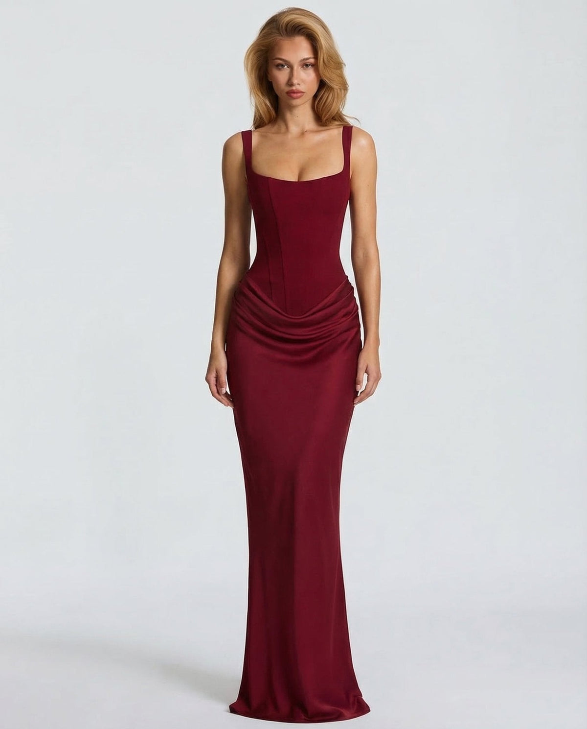 Sleeveless Corset Maxi Dress with Draped Hips for Women | Party Evening Wear