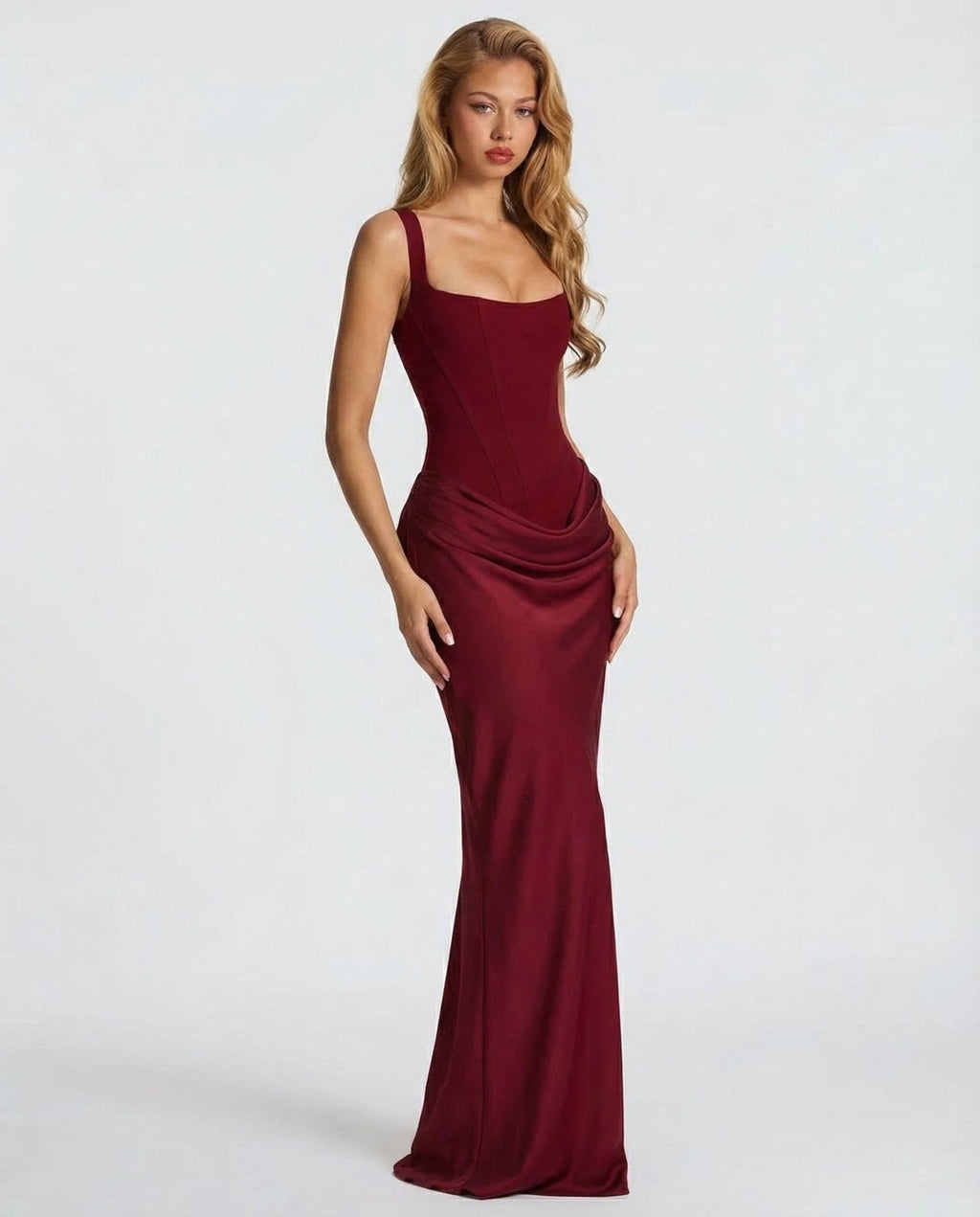 Sleeveless Corset Maxi Dress with Draped Hips for Women | Party Evening Wear