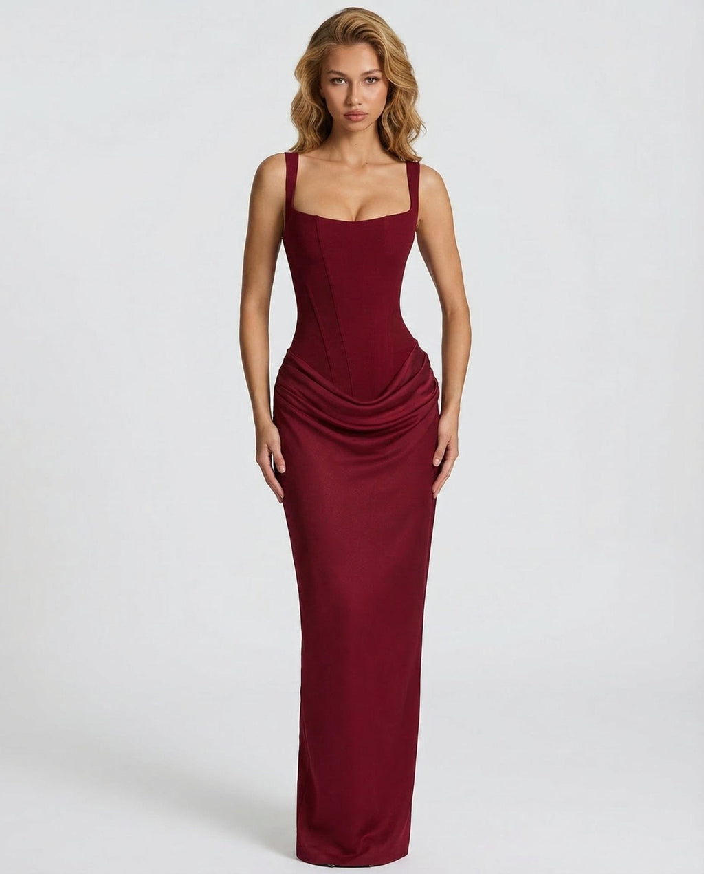 Sleeveless Corset Maxi Dress with Draped Hips for Women | Party Evening Wear