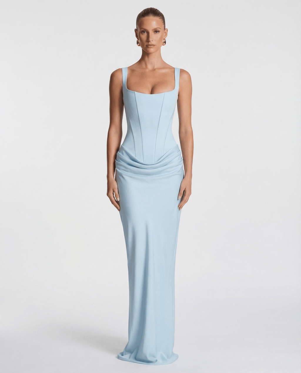 Sleeveless Corset Maxi Dress with Draped Hips for Women | Party Evening Wear