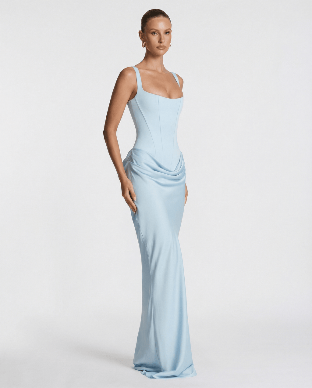Sleeveless Corset Maxi Dress with Draped Hips for Women | Party Evening Wear