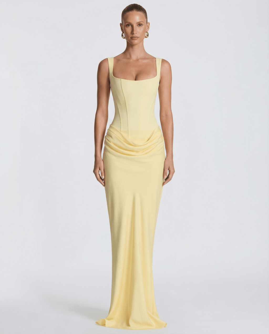 Sleeveless Corset Maxi Dress with Draped Hips for Women | Party Evening Wear