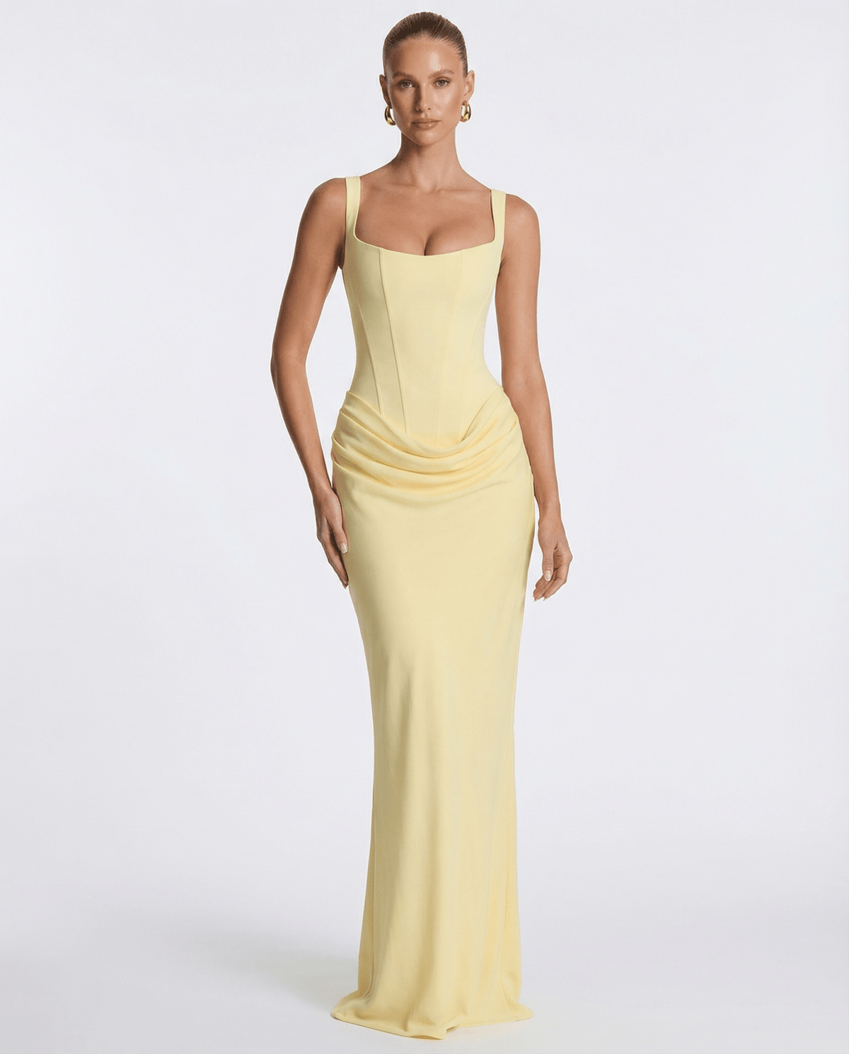 Sleeveless Corset Maxi Dress with Draped Hips for Women | Party Evening Wear