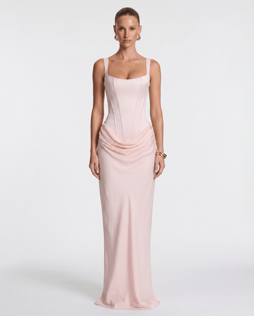 Sleeveless Corset Maxi Dress with Draped Hips for Women | Party Evening Wear