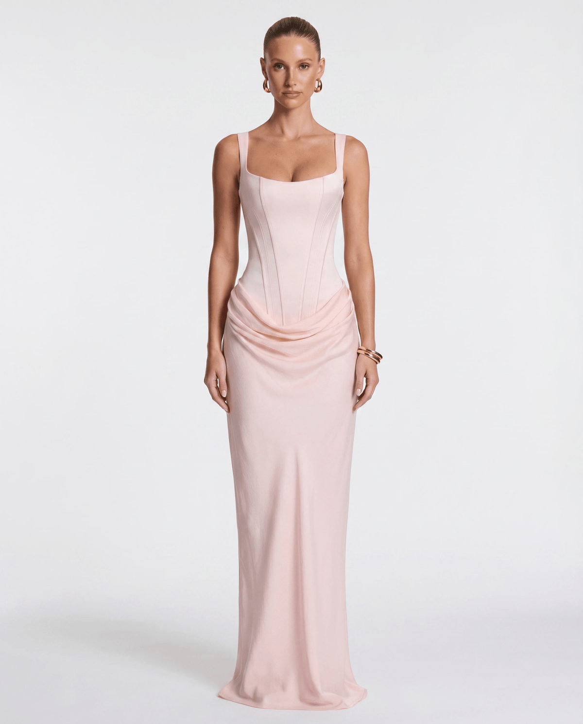 Sleeveless Corset Maxi Dress with Draped Hips for Women | Party Evening Wear