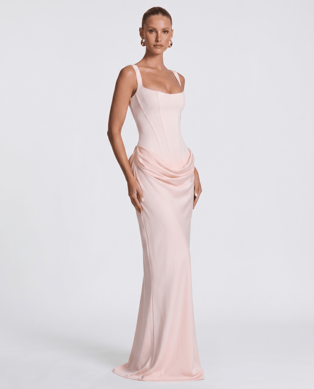 Sleeveless Corset Maxi Dress with Draped Hips for Women | Party Evening Wear