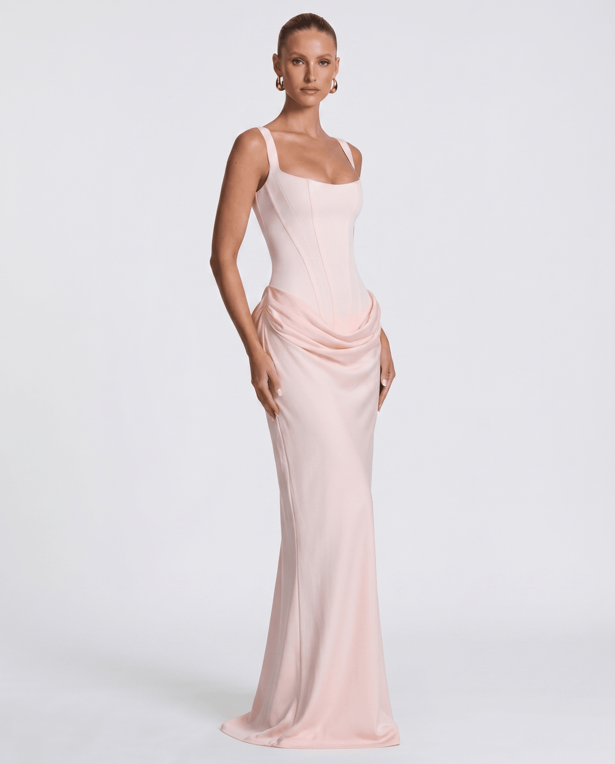 Sleeveless Corset Maxi Dress with Draped Hips for Women | Party Evening Wear