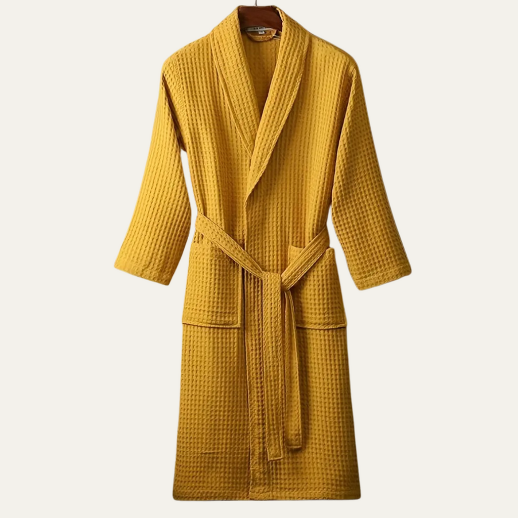Cotton Waffle Belted Bathrobe for Men | Lightweight Breathable Home Loungewear