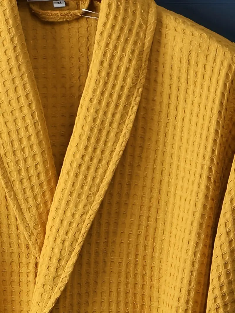 Cotton Waffle Belted Bathrobe for Men | Lightweight Breathable Home Loungewear