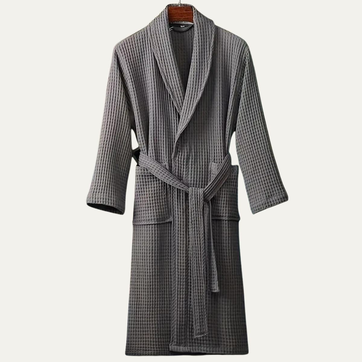 Cotton Waffle Belted Bathrobe for Men | Lightweight Breathable Home Loungewear