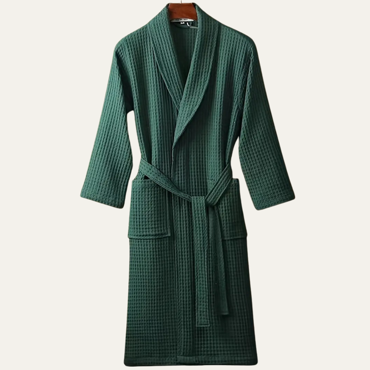 Cotton Waffle Belted Bathrobe for Men | Lightweight Breathable Home Loungewear
