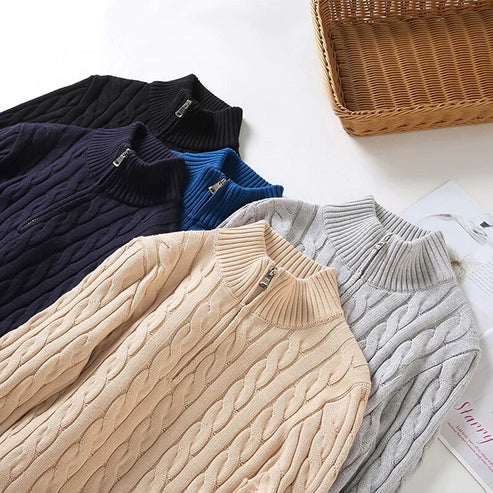 Laurent de Vries | Luxury Men's Half-Zip Sweater with High Collar
