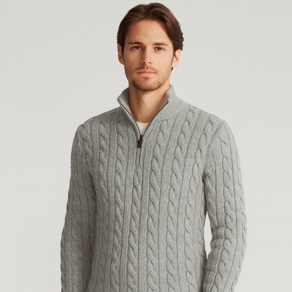 Laurent de Vries | Luxury Men's Half-Zip Sweater with High Collar