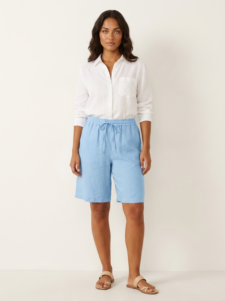 Linen Look Relaxed Fit Bermuda Shorts for Women | Summer