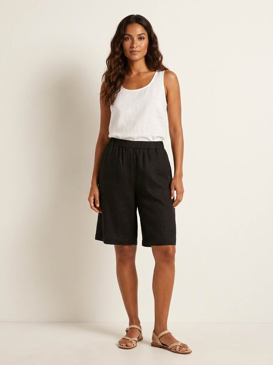 Linen Look Relaxed Fit Bermuda Shorts for Women | Summer