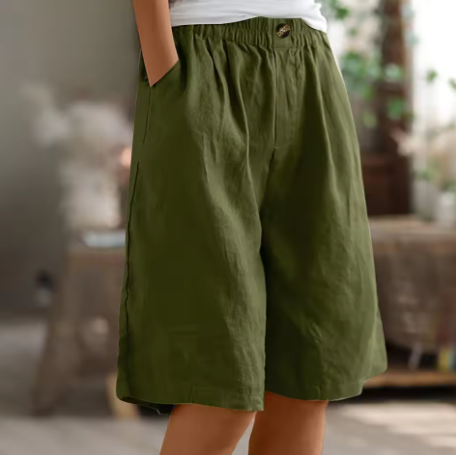 Linen Look Relaxed Fit Bermuda Shorts for Women | Summer
