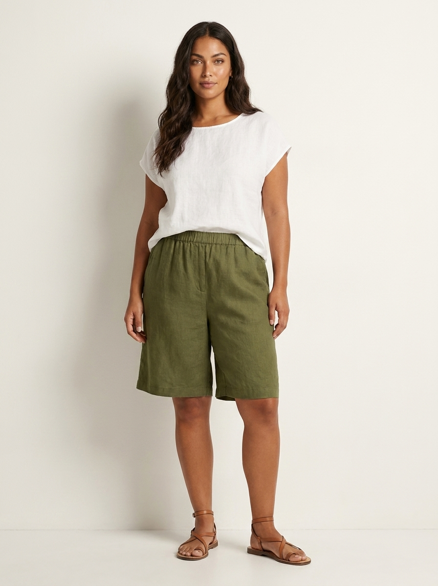 Linen Look Relaxed Fit Bermuda Shorts for Women | Summer