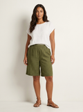 Linen Look Relaxed Fit Bermuda Shorts for Women | Summer