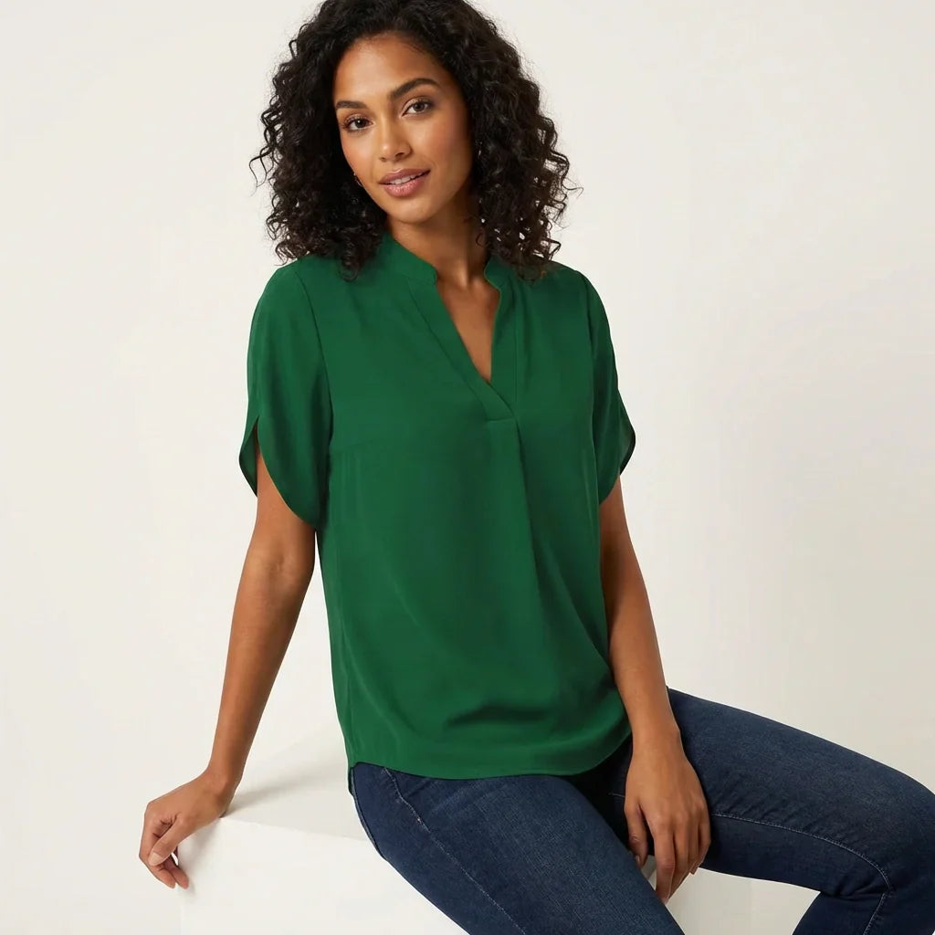 Women's Blouse | V-Neck Design with Short Sleeves