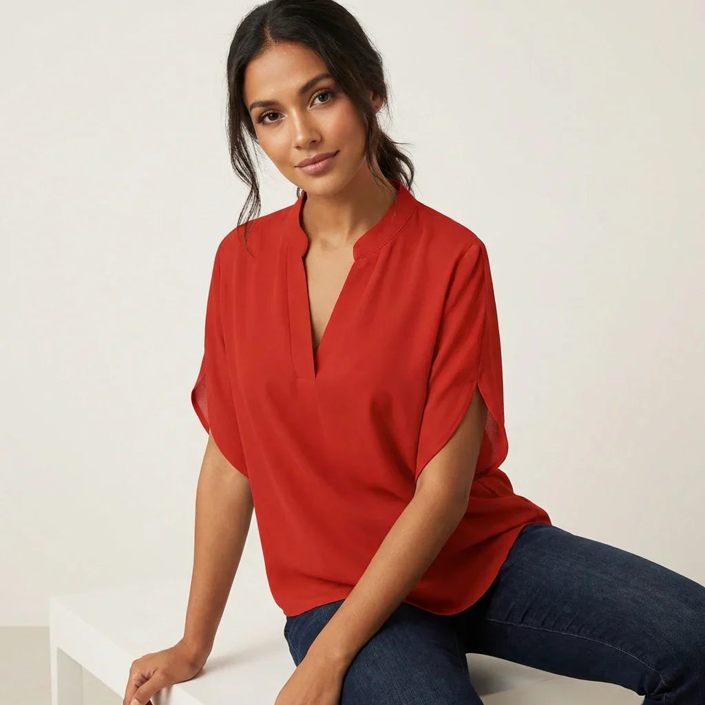 Women's Blouse | V-Neck Design with Short Sleeves