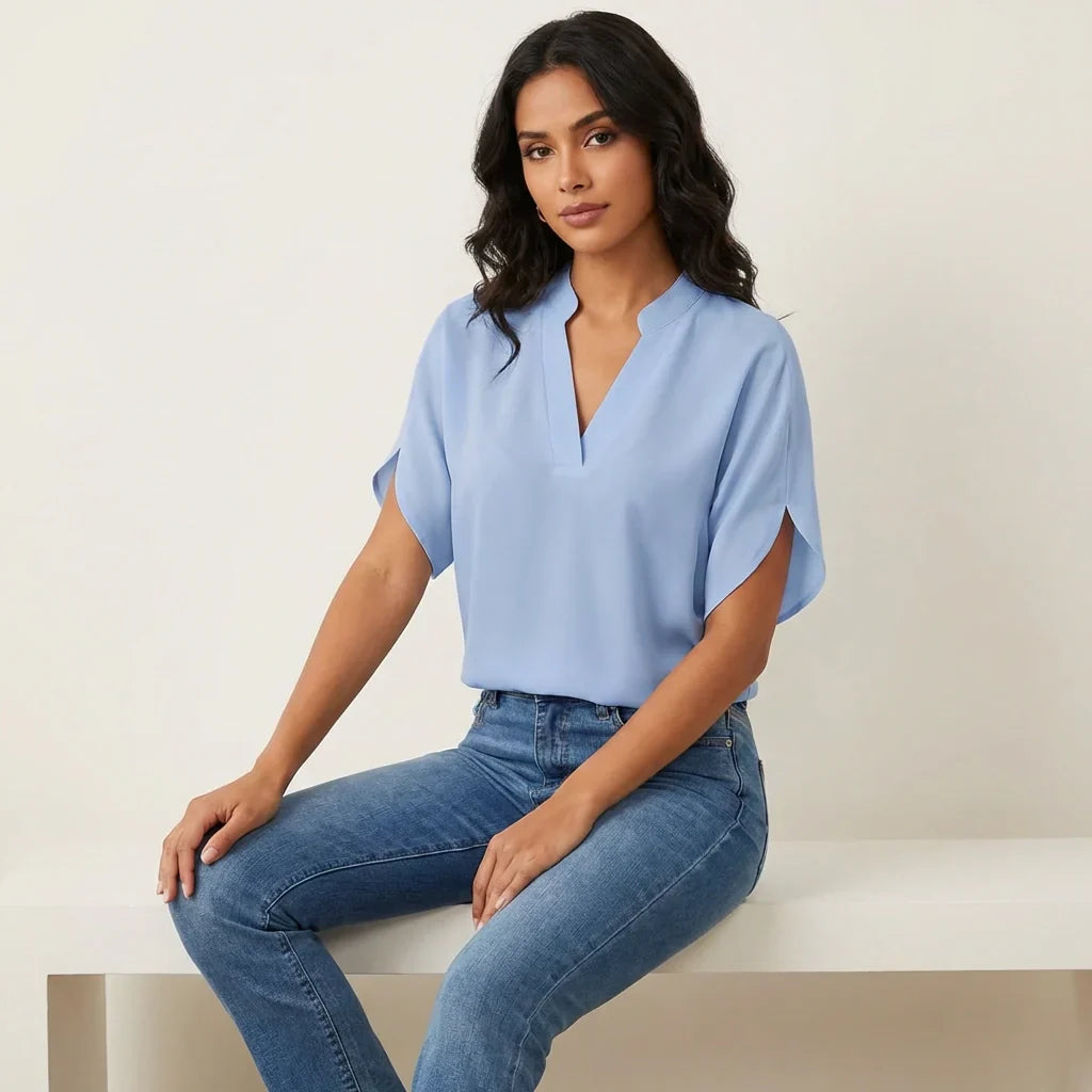 Women's Blouse | V-Neck Design with Short Sleeves