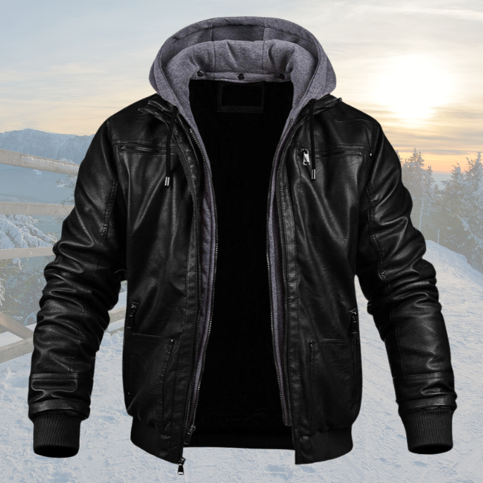 Lined Hooded Winter Jacket with Zipper Button Front and Pockets for Men