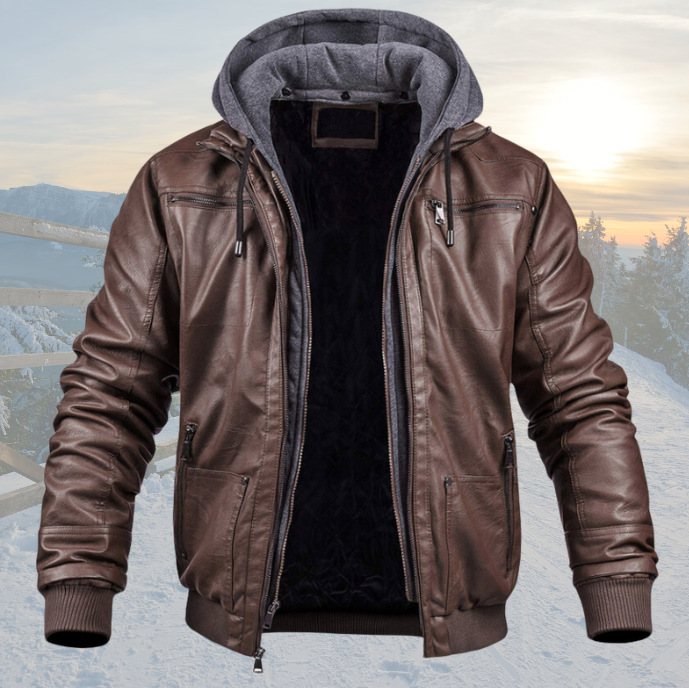 Lined Hooded Winter Jacket with Zipper Button Front and Pockets for Men