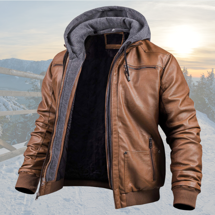 Lined Hooded Winter Jacket with Zipper Button Front and Pockets for Men