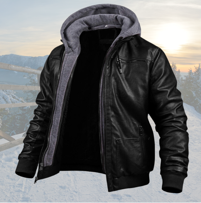 Lined Hooded Winter Jacket with Zipper Button Front and Pockets for Men