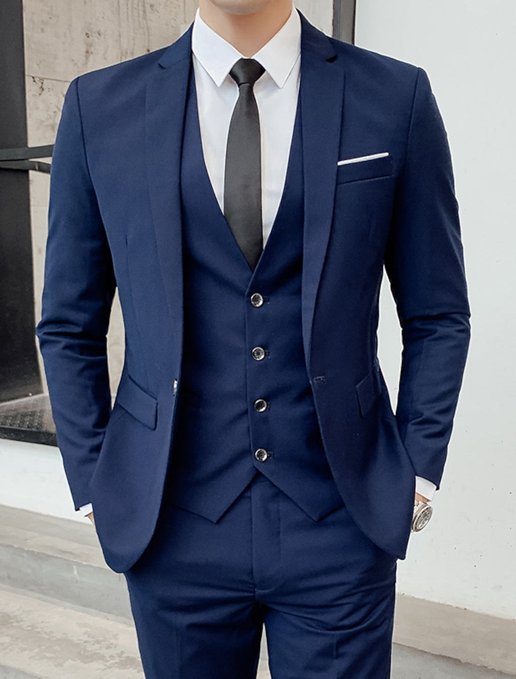 Formal Single Breasted Two Button 3 Piece Suit with Vest and Pants for Men