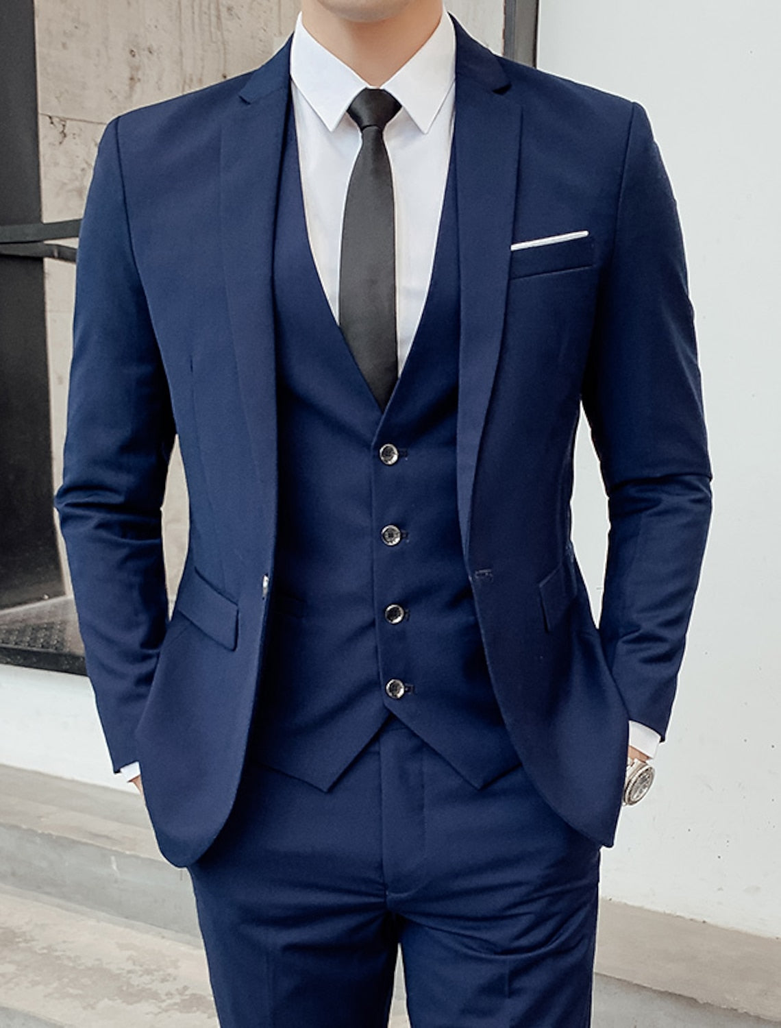 Formal Single Breasted Two Button 3 Piece Suit with Vest and Pants for Men
