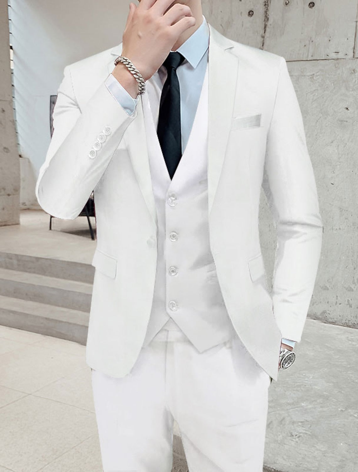 Formal Single Breasted Two Button 3 Piece Suit with Vest and Pants for Men