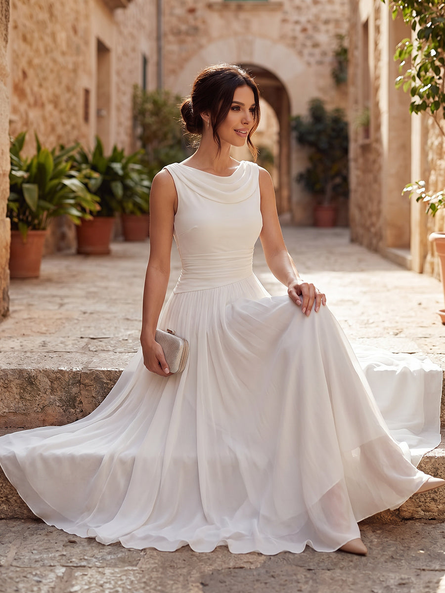 Draped Neck Sleeveless Pleated Midi Dress for Women | Occasion Wear
