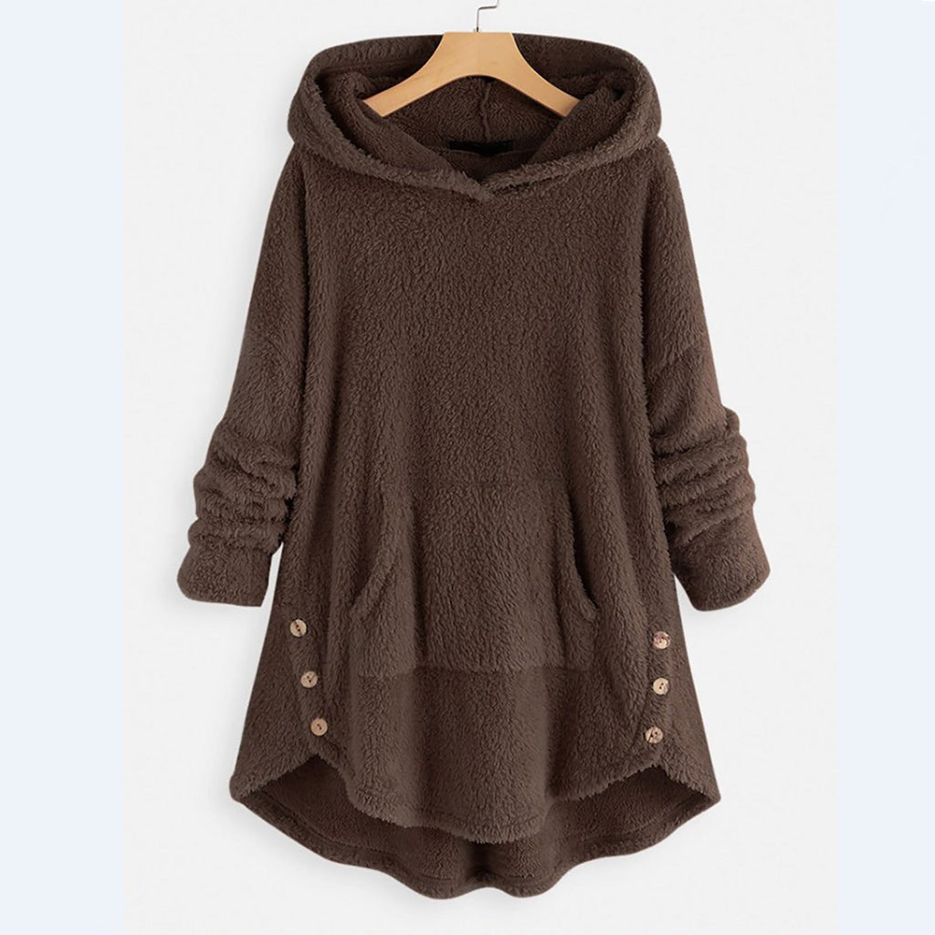 Plush Relaxed Fit Long Sleeve Pullover Hoodie for Women | Winter Collection