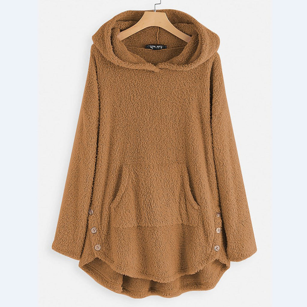 Plush Relaxed Fit Long Sleeve Pullover Hoodie for Women | Winter Collection