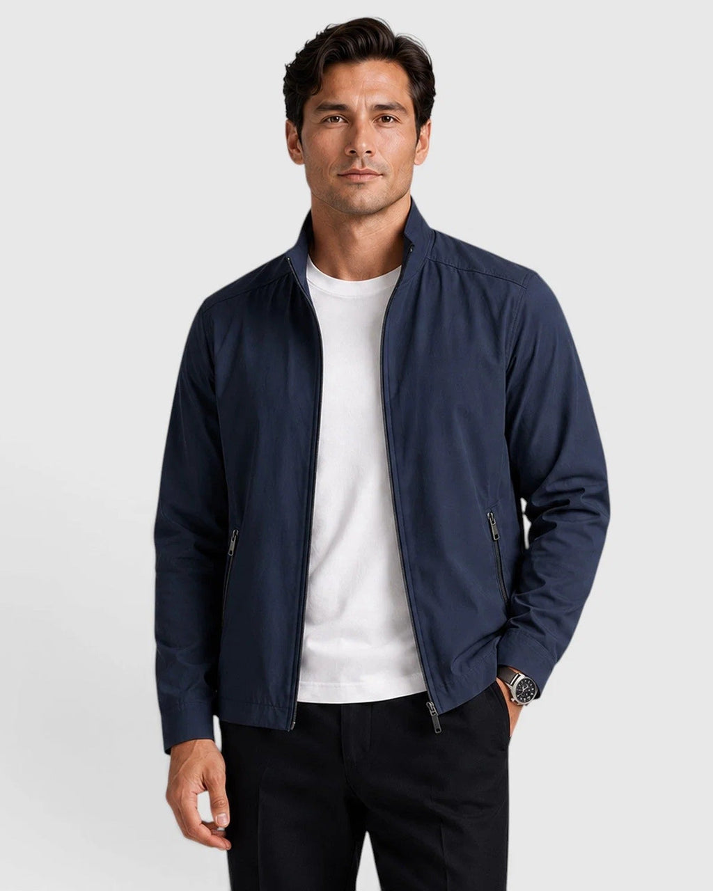 Woven Textured Zip Front Tailored Jacket for Men | Business Casual