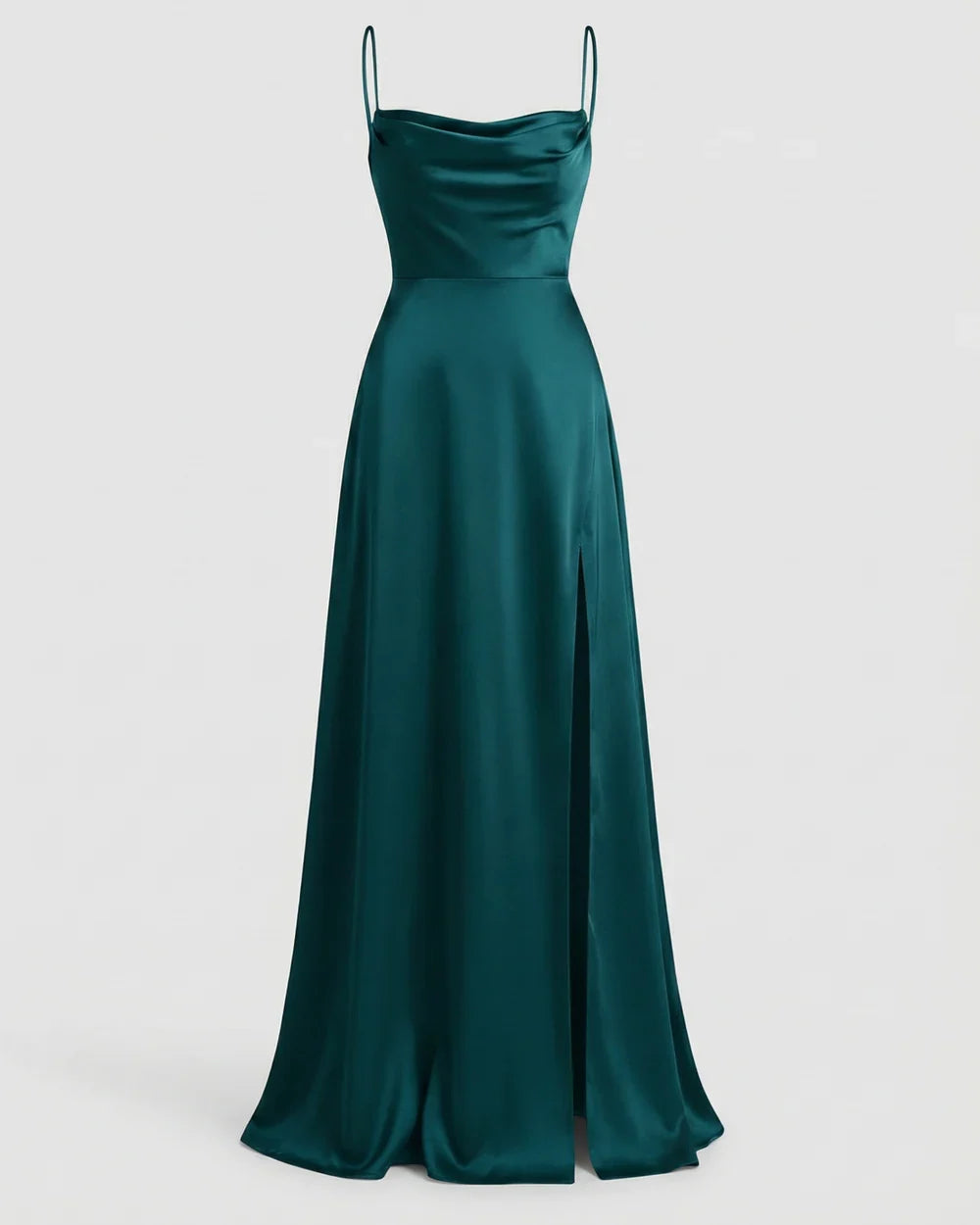 Thin Strap Slit Maxi Dress with Ruched Neckline for Women | Evening Occasion