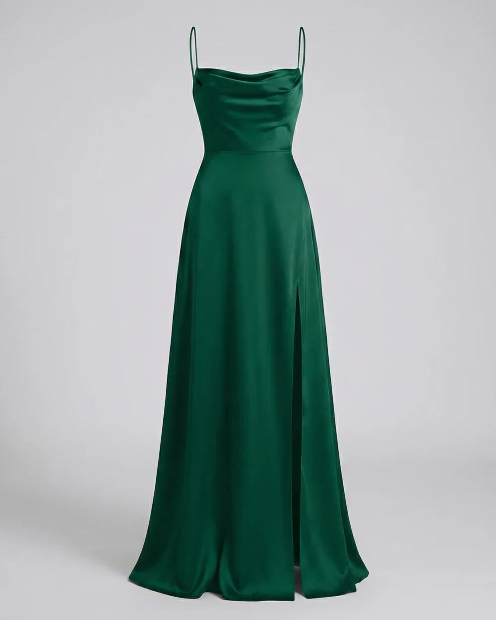 Thin Strap Slit Maxi Dress with Ruched Neckline for Women | Evening Occasion