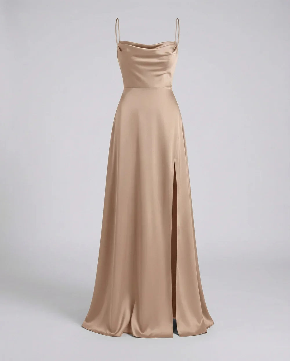 Thin Strap Slit Maxi Dress with Ruched Neckline for Women | Evening Occasion