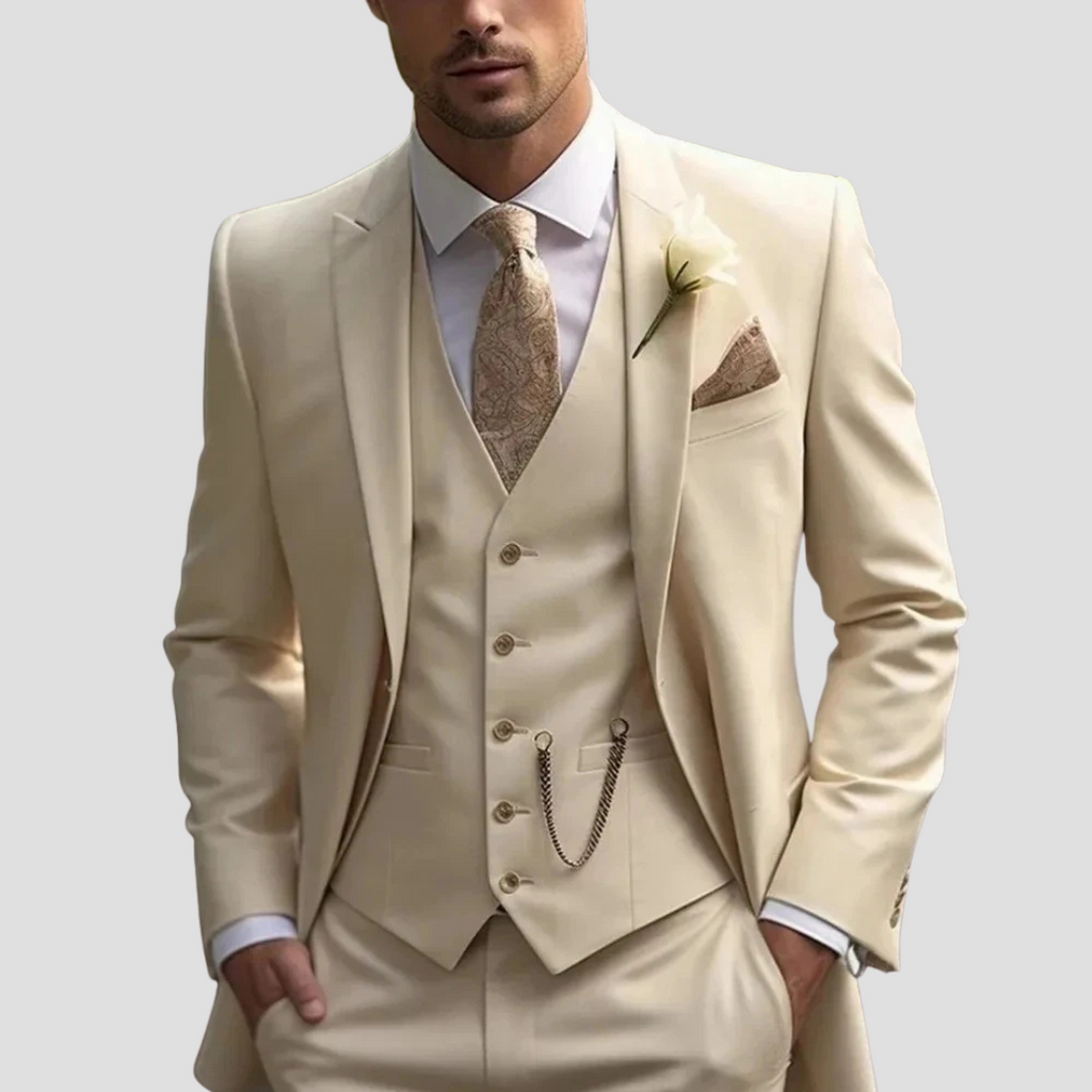 Slim Fit Tailored Three Piece Formal Suit Set for Men | Jacket Vest Pants