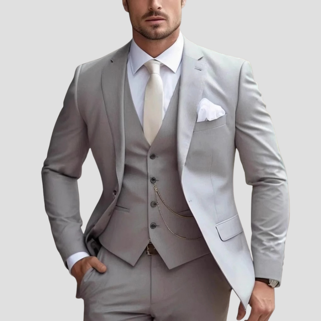 Slim Fit Tailored Three Piece Formal Suit Set for Men | Jacket Vest Pants