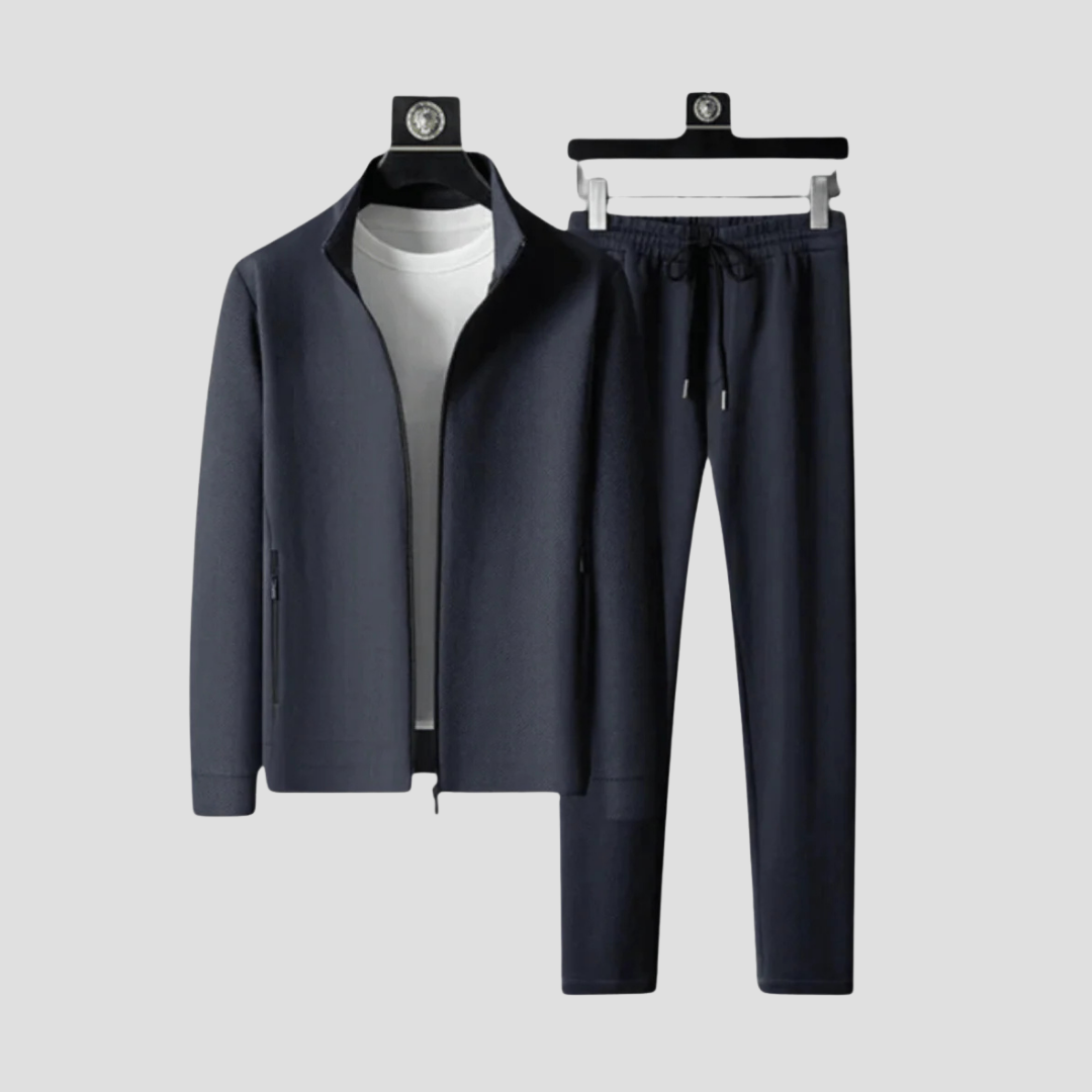 Textured Stretch Lycra Slim Fit Two Piece Tracksuit Set for Men | Casual Wear