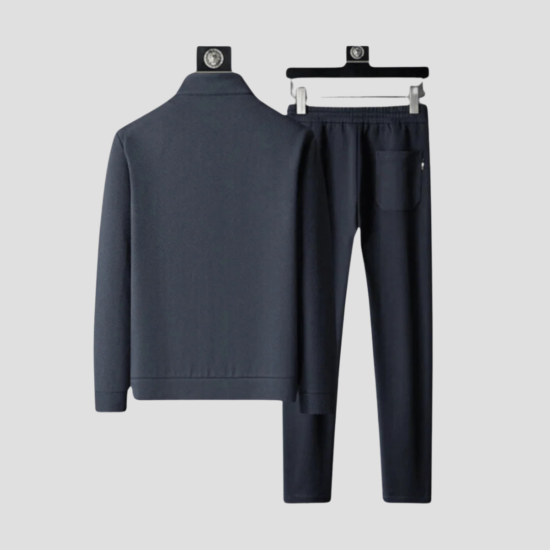 Textured Stretch Lycra Slim Fit Two Piece Tracksuit Set for Men | Casual Wear
